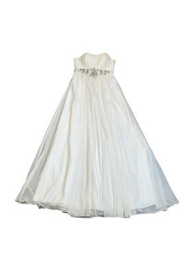 White Wedding Dress Beaded Empire Waist Flowy Evening Prom Size Small